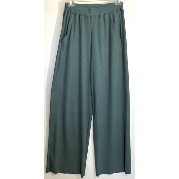 Alma Design Wide Leg Cropped Pants Size L Pull on in Green Pockets - Picture 10 of 10